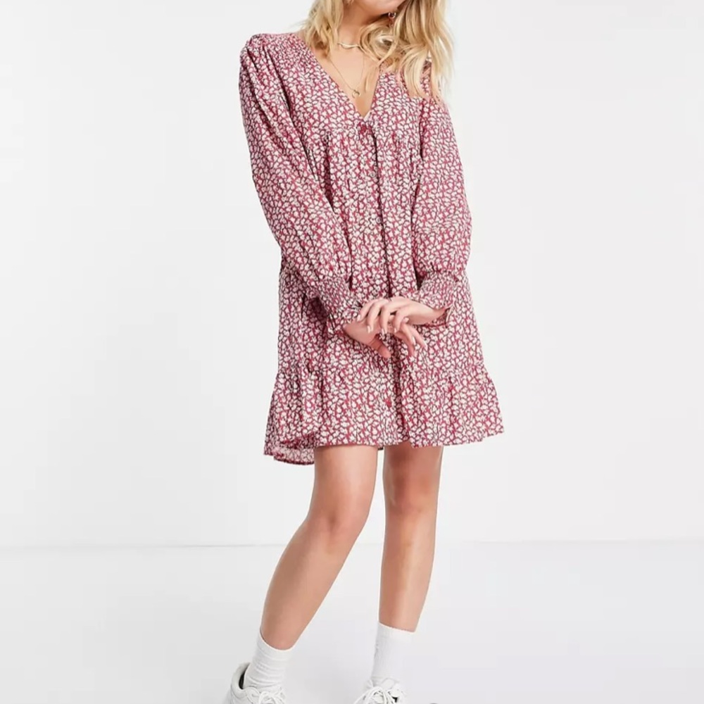 ASOS Button through mini smock dress red floral